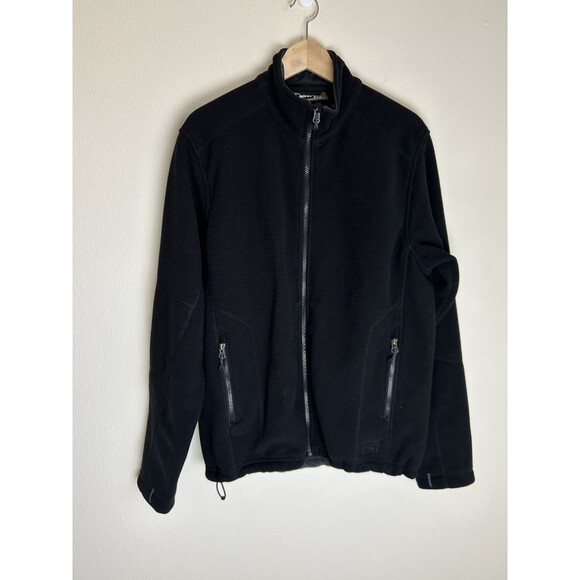 REI Fleece Jacket Full Zip Mens Size M Black Polartec Waffle Outdoor Mock Neck - Picture 1 of 5